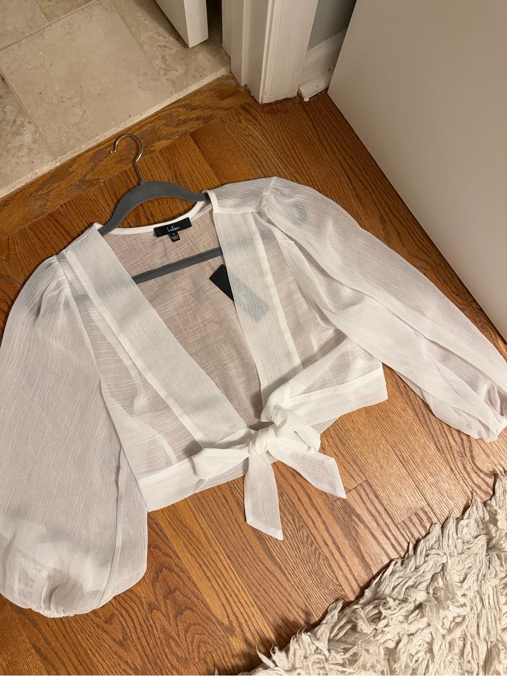 New with Tags Sheer White Tie-Front Crop Top by Lulu's